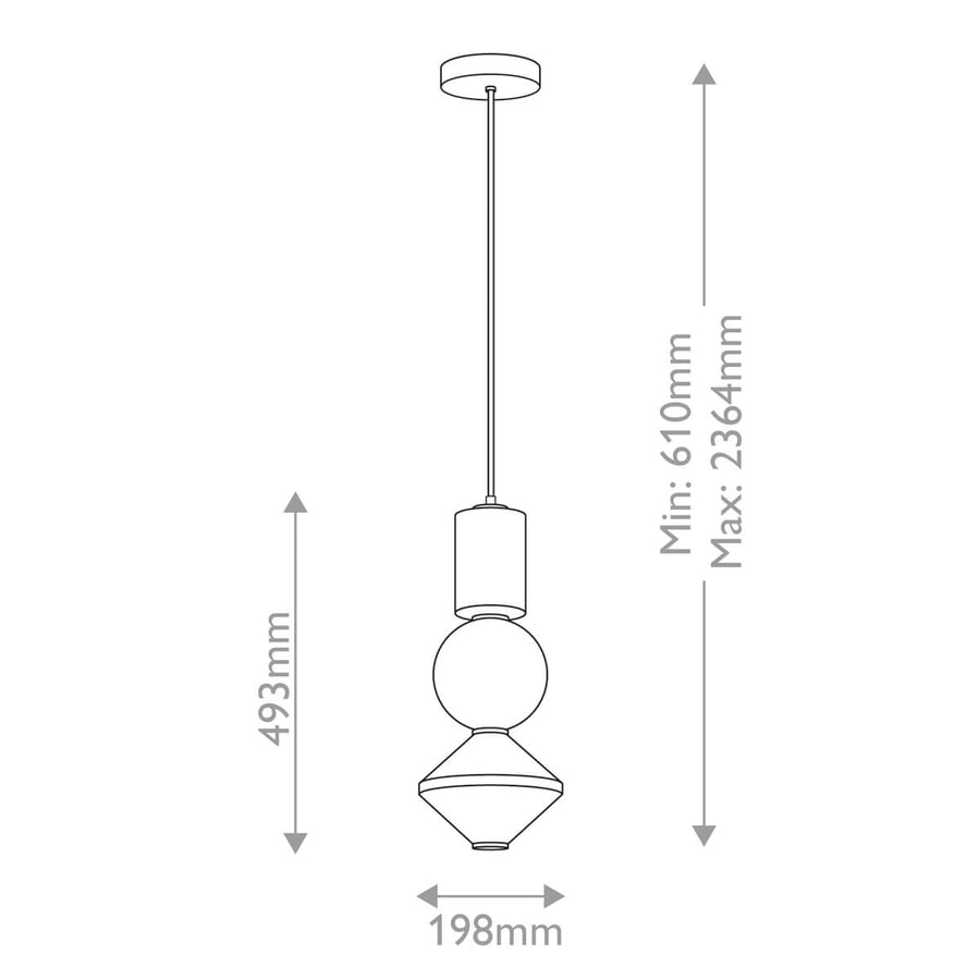 Suspension Bijou noire mat et opale, verre