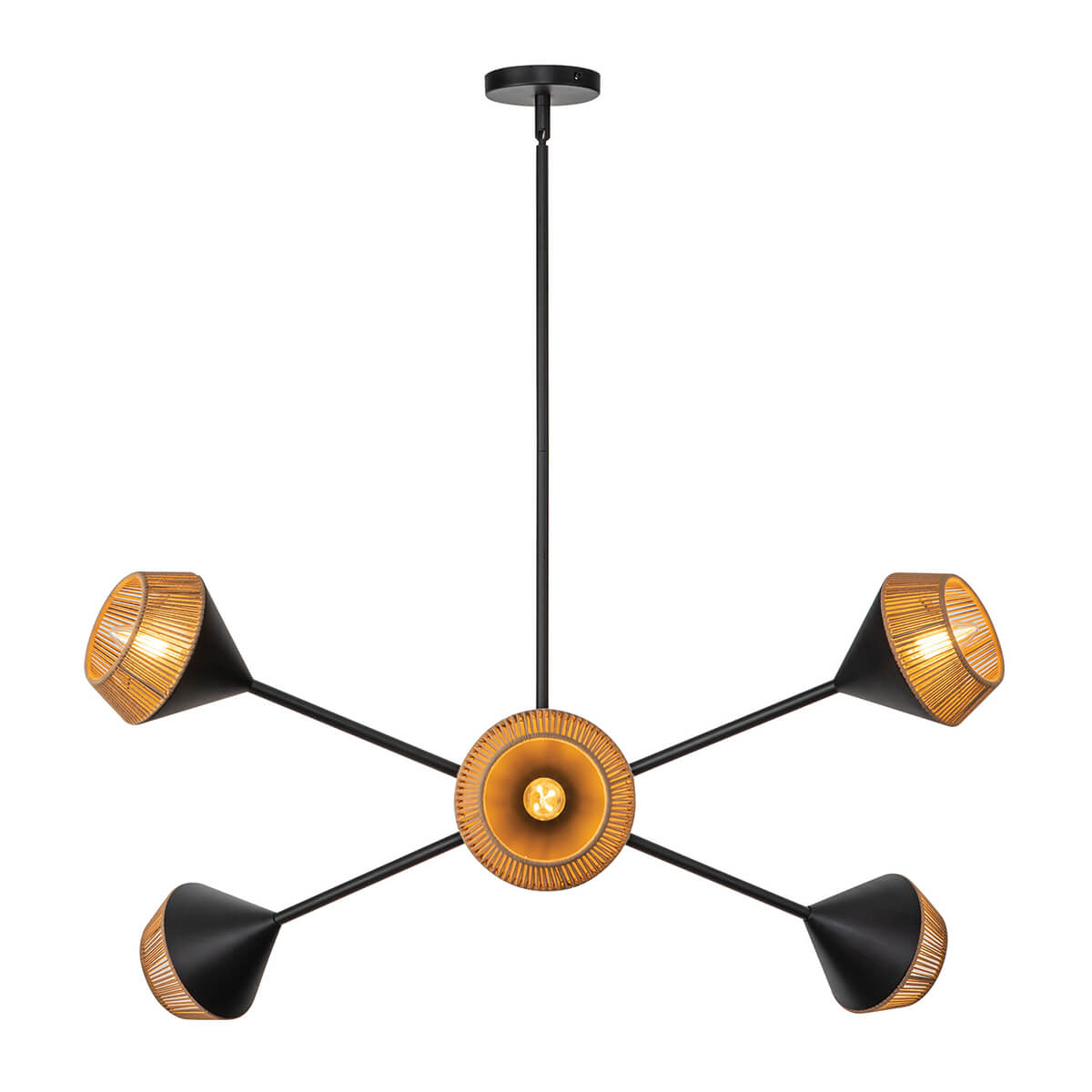 Suspension Daphne 6 lumières noire et bois, verre
