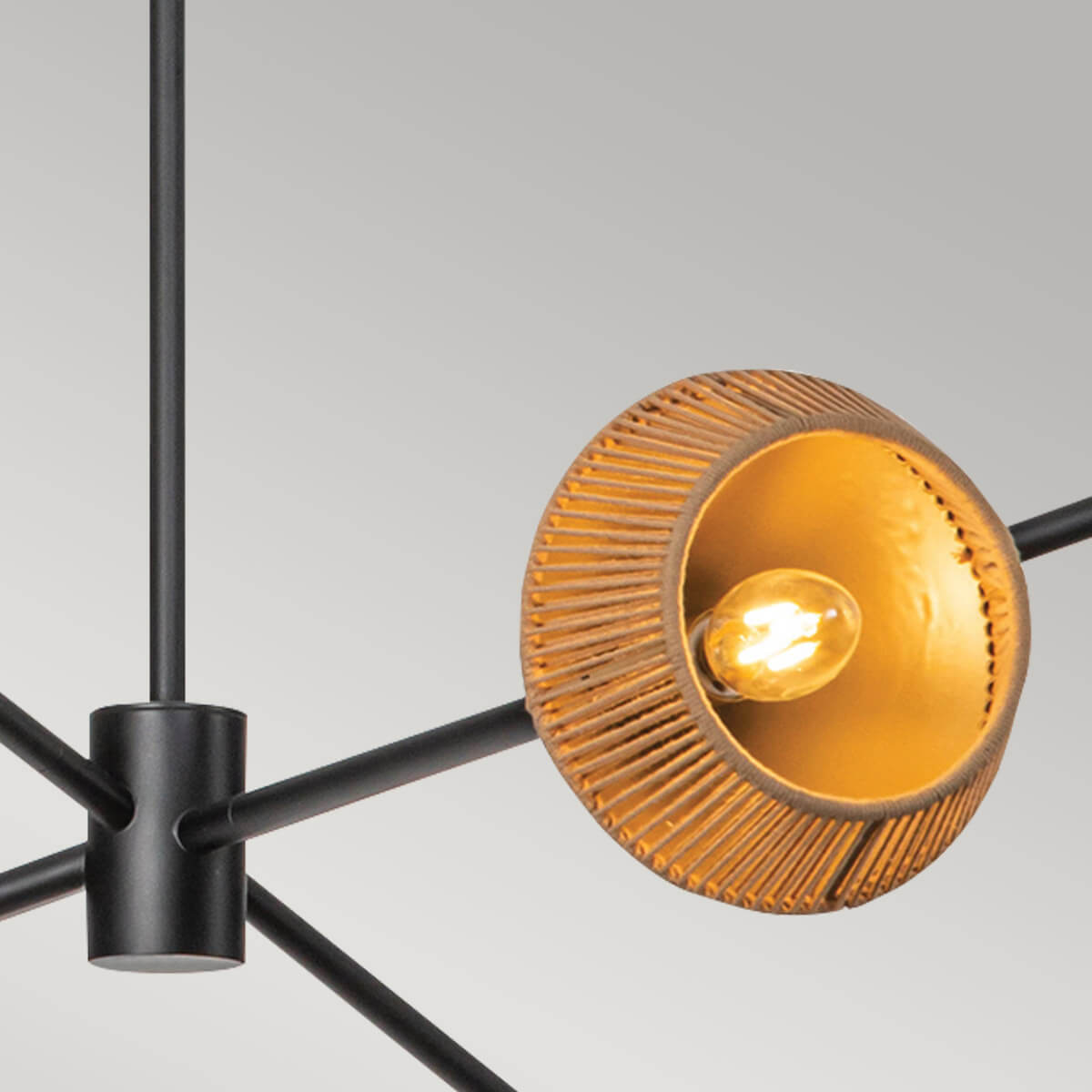 Suspension Daphne 6 lumières noire et bois, verre