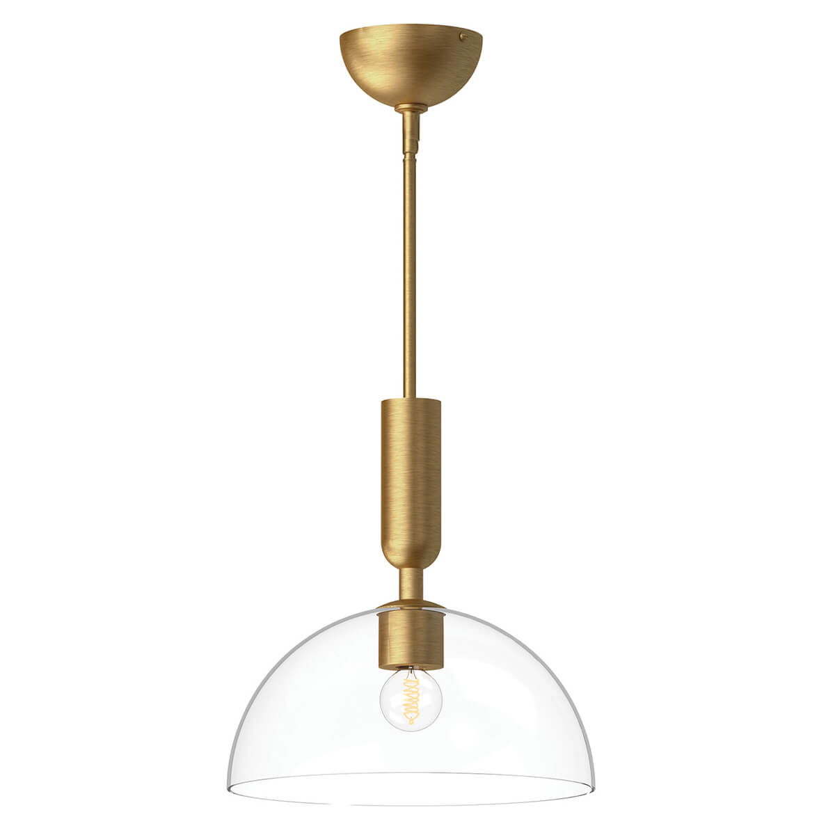 Suspension dorée complète avec diffuseur en verre transparent en forme de dôme