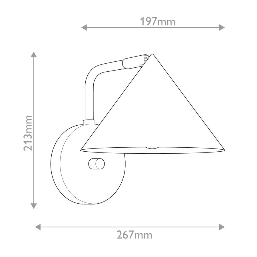 Schéma de dimensions coté : largeur, hauteur et profondeur totales de l'applique