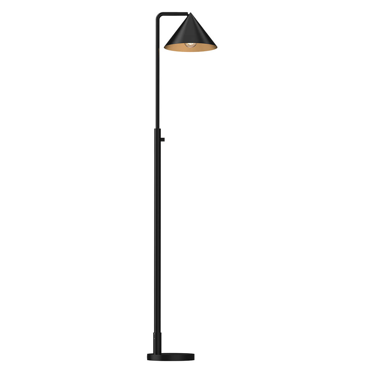 Lampadaire noir mat entier, vu de face sur fond clair neutre
