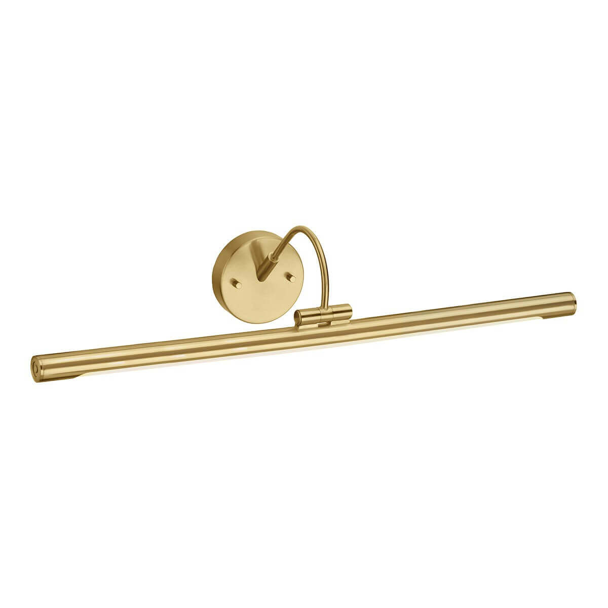 Applique murale en laiton brossé avec long tube horizontal et platine ronde de fixation