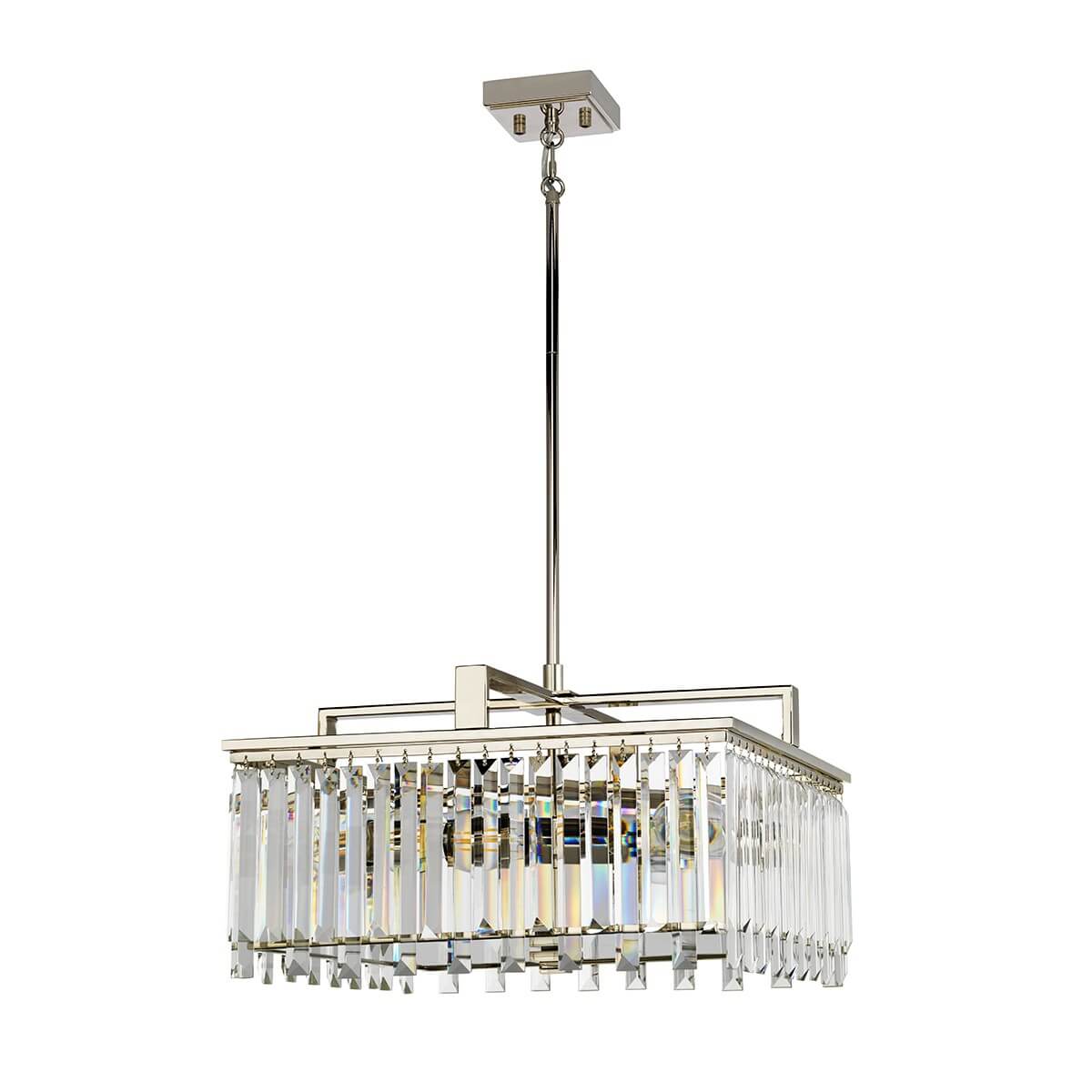 Vue de face du luminaire montrant la tige et le pavillon de fixation au plafond