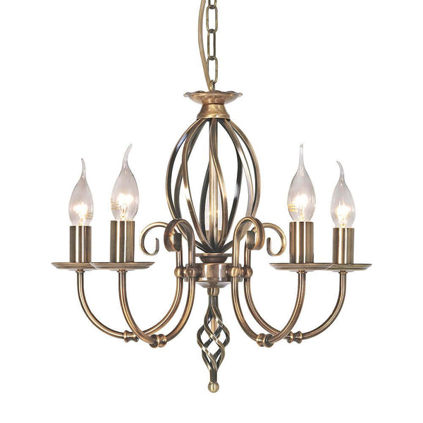 Lustre Artisan 5 lumières laiton vieilli