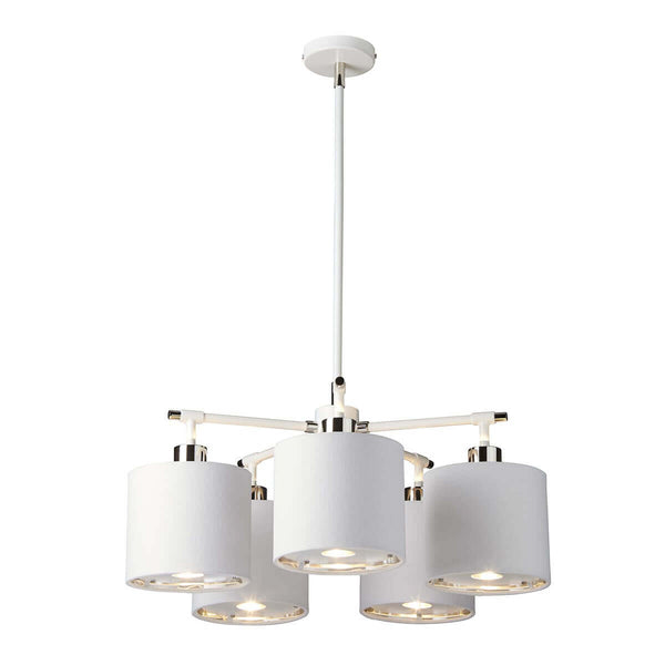 Lustre Balance 5 lumières blanc et nickel poli