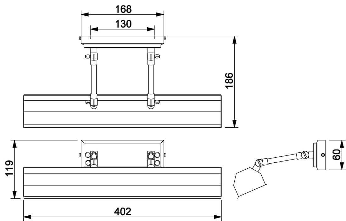 Schéma de dimensions de l'applique avec mesures en millimètres.
