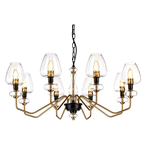 Lustre Armand 8 lumières laiton vieilli et noir, verre