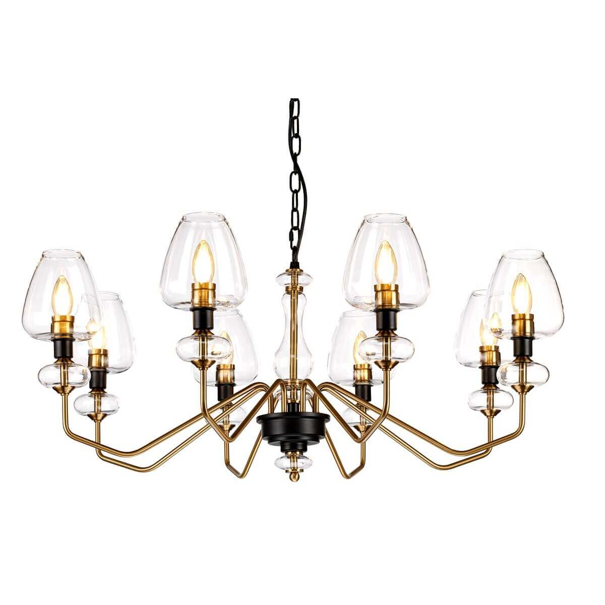 Lustre Armand 8 lumières laiton vieilli et noir, verre