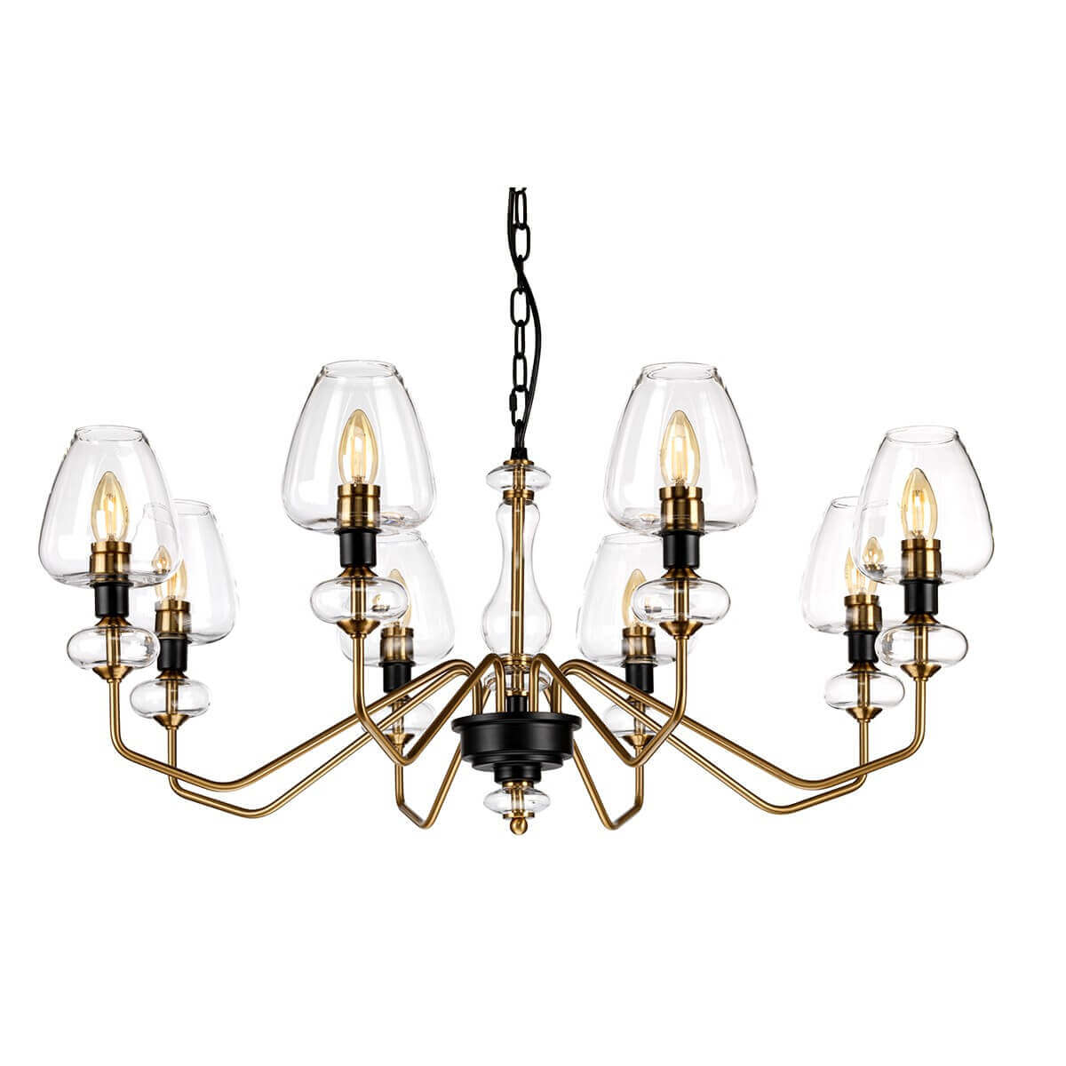Lustre Armand 8 lumières laiton vieilli et noir, verre