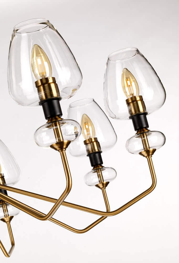 Lustre Armand 8 lumières laiton vieilli et noir, verre