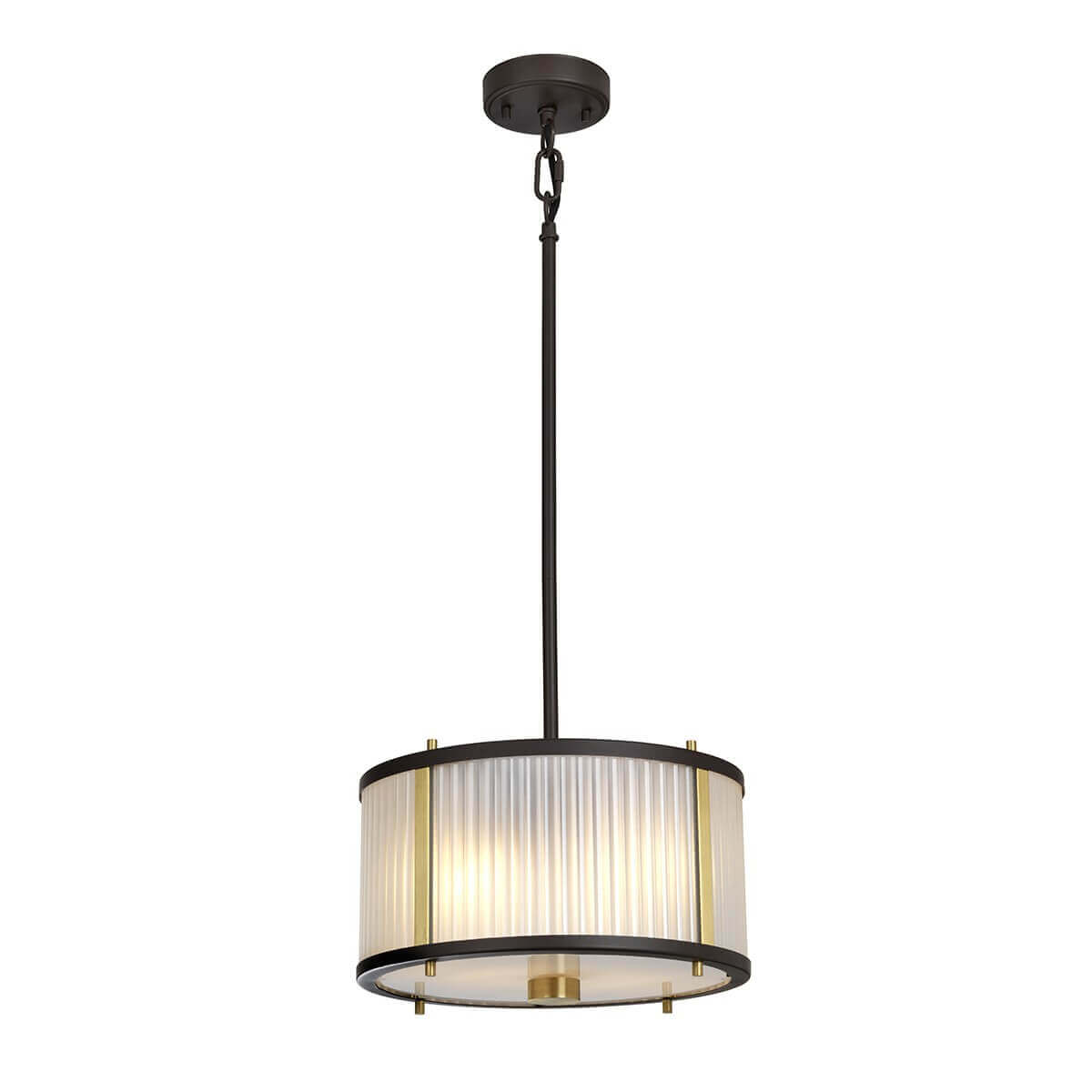 Vue de face du luminaire suspendu avec sa tige centrale et son abat-jour cylindrique