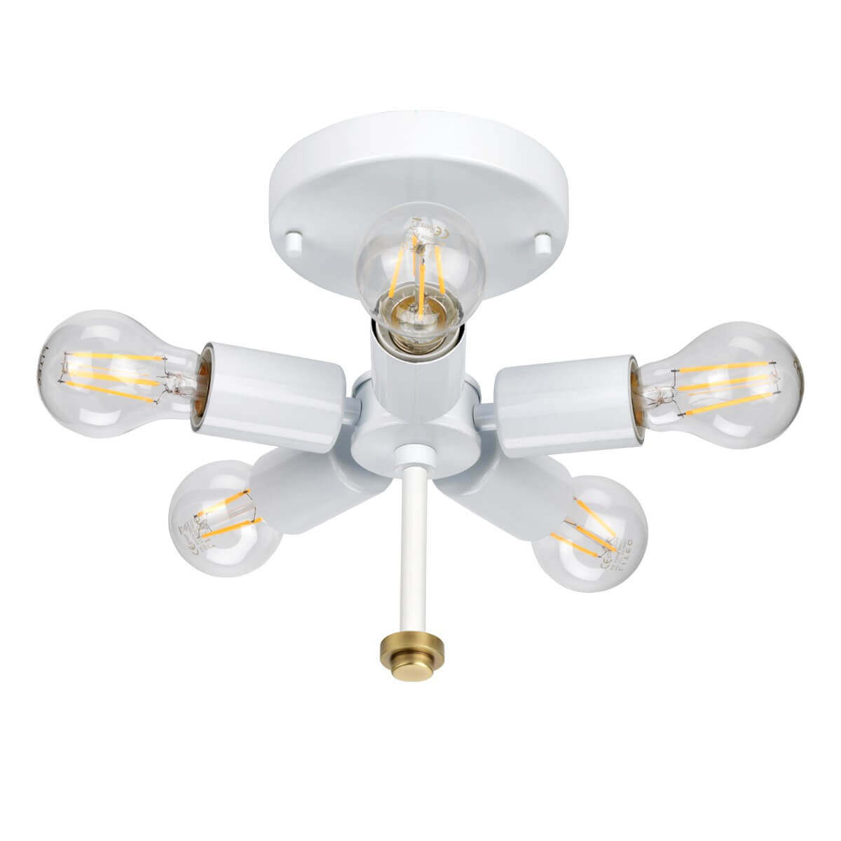 Plafonnier Fletcher 5 lumières laiton vieilli et crème, Ø 55,9 cm