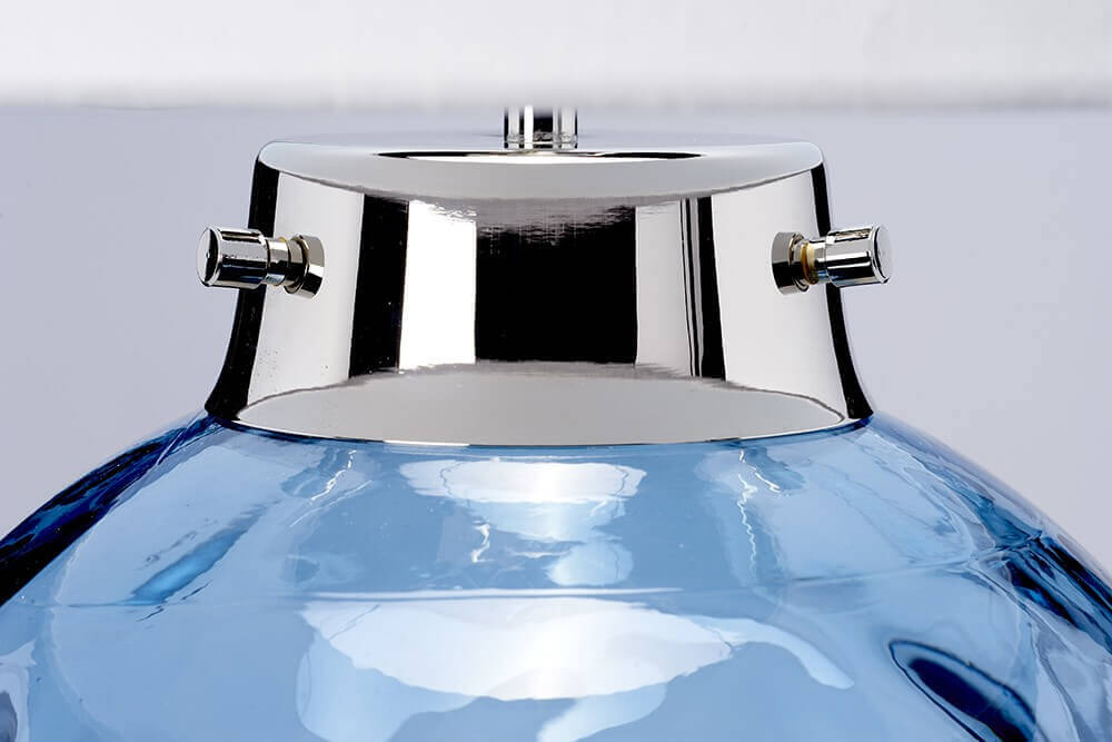 Lampe à poser Kara nickel poli et bleu, verre