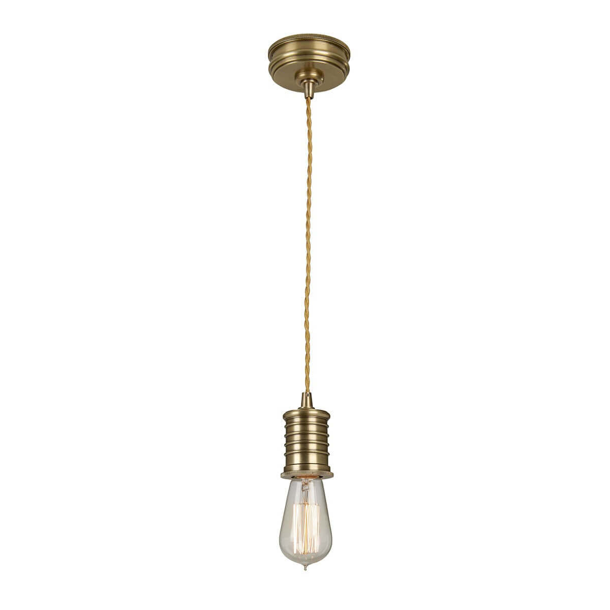 Suspension complète en laiton vieilli avec douille cylindrique et ampoule filament