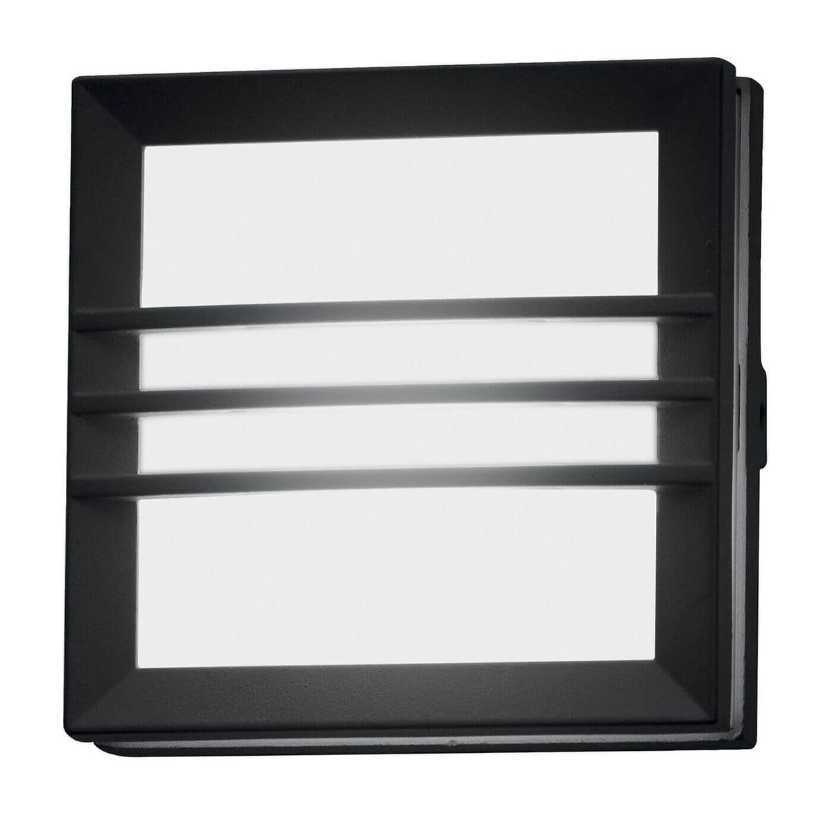 Vue de face de l'applique carrée anthracite avec trois barres horizontales et diffuseur blanc