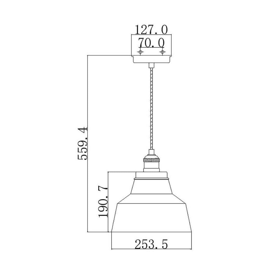 Schéma technique coté du luminaire avec hauteur totale et diamètre de l'abat-jour
