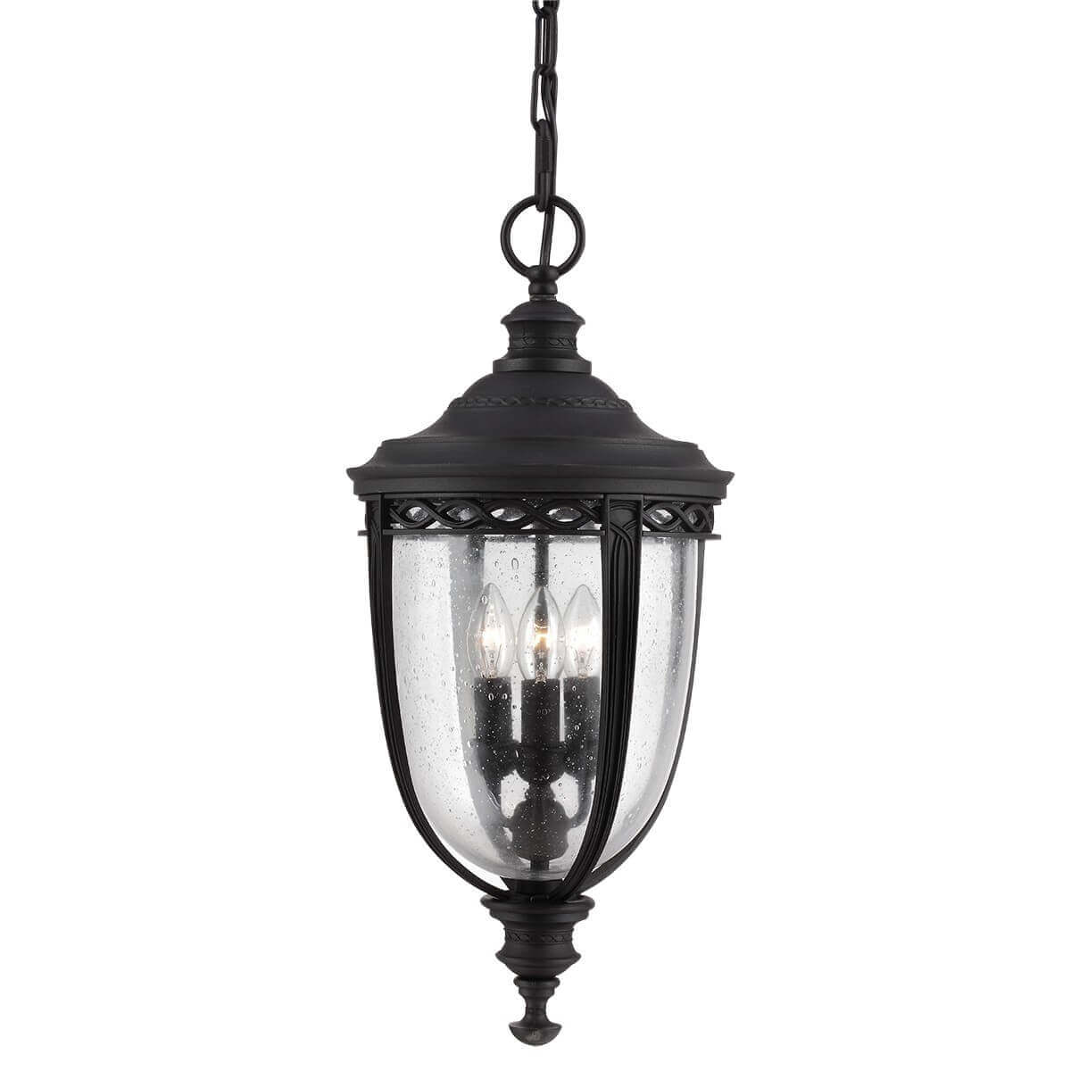 Vue d'ensemble de la suspension noire avec chaîne et verre moucheté