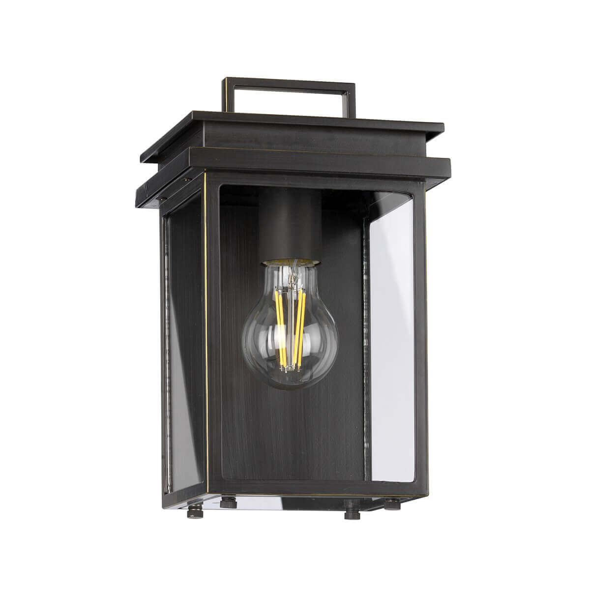 Luminaire allumé de face, ampoule à filament visible dans le verre clair
