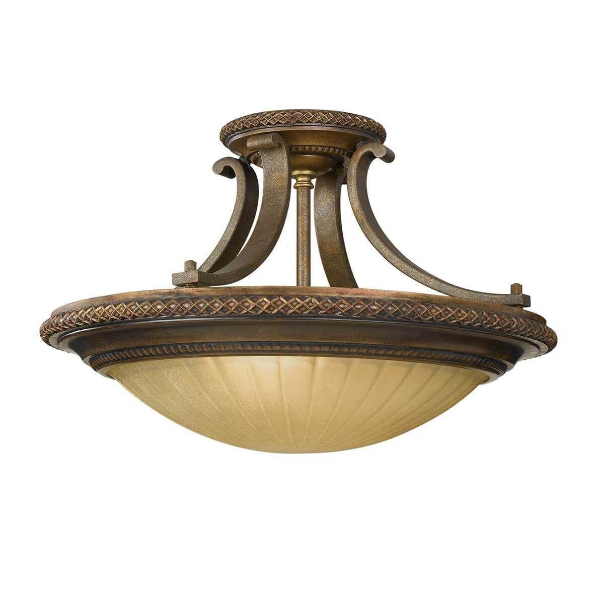 Plafonnier Kelham Hall 2 lumières doré et bronze, verre, Ø 45,7 cm