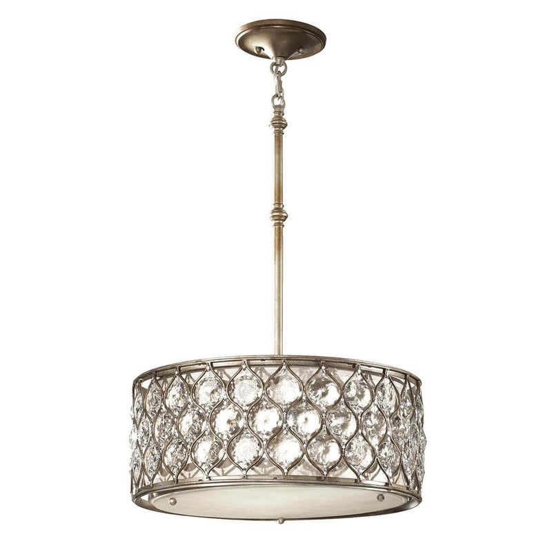 Suspension Lucia 3 lumières argentée, cristal, Ø 46 cm