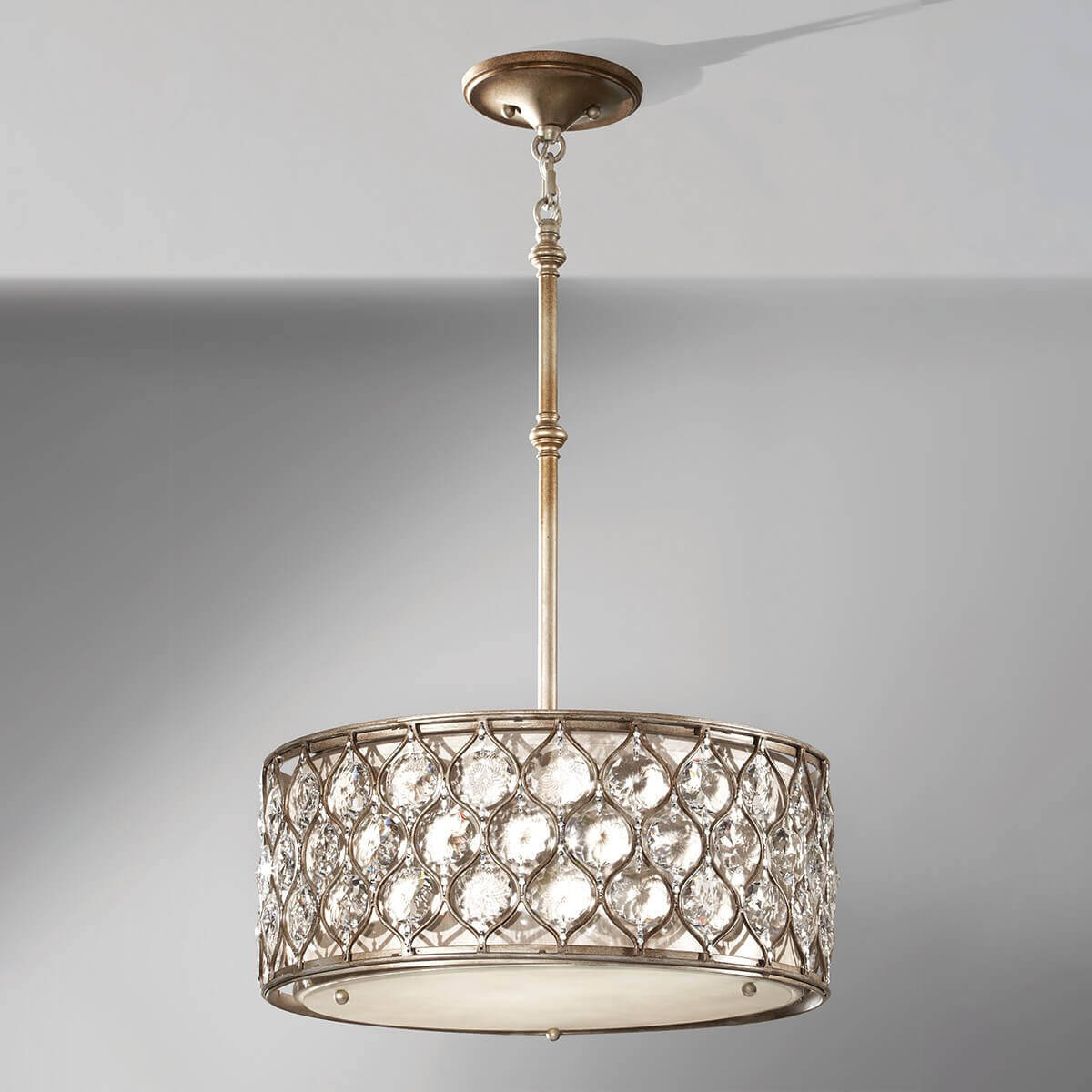 Suspension Lucia 3 lumières argentée, cristal, Ø 46 cm