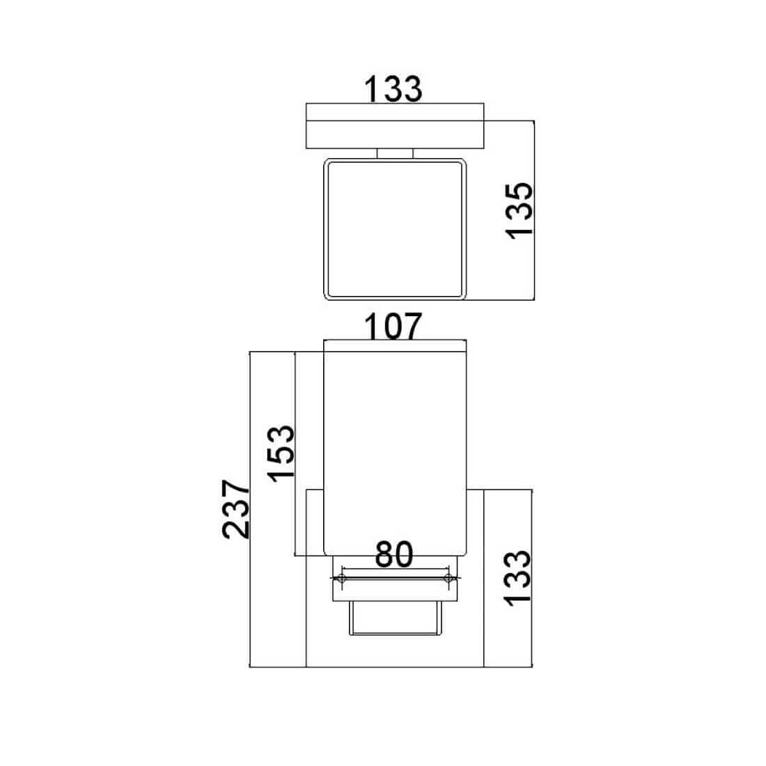 Schéma technique coté montrant les dimensions de l'applique et de son support mural