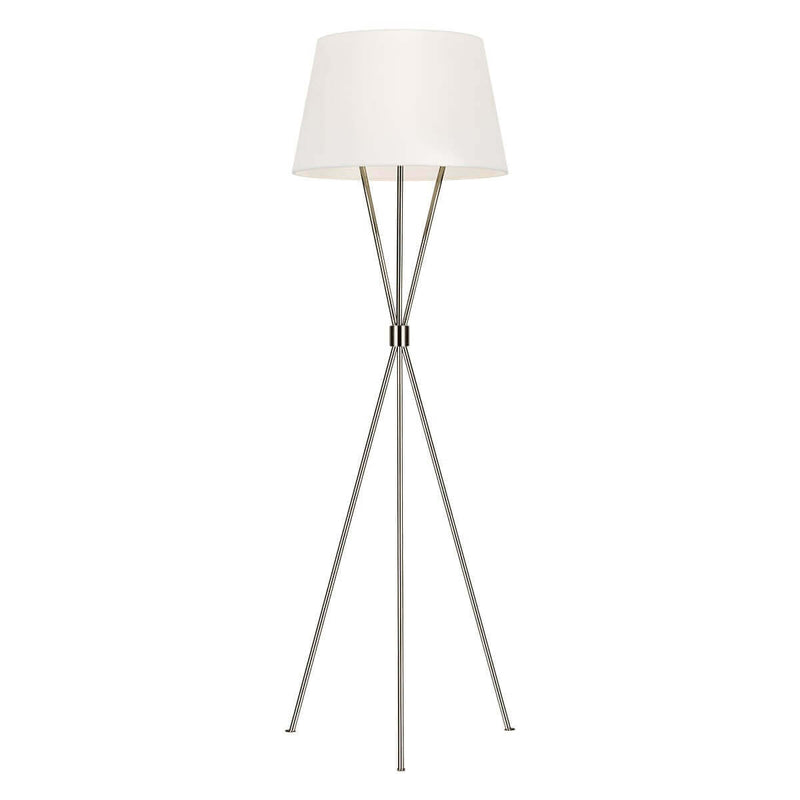 Lampadaire Penny nickel poli et blanc, lin