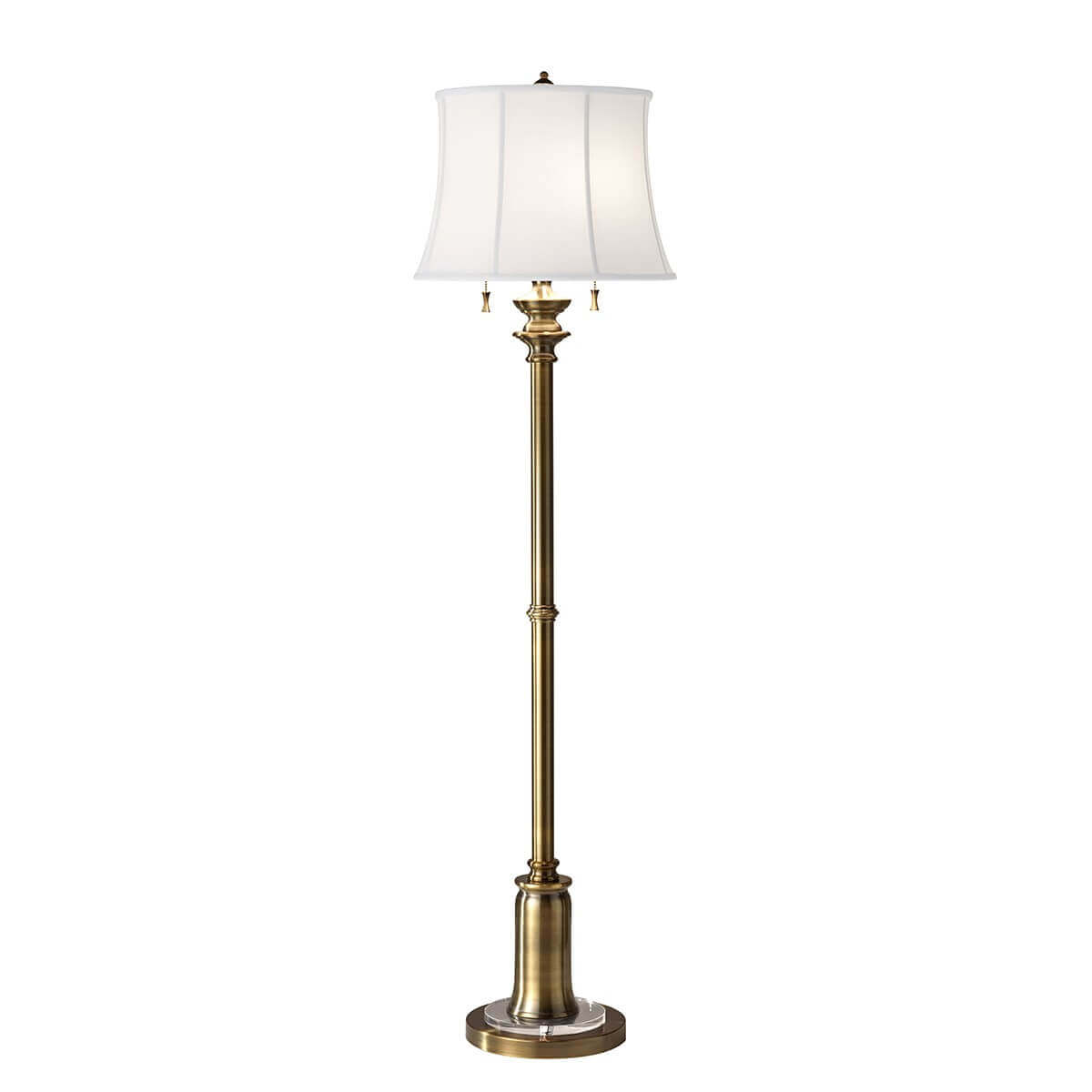 Lampadaire complet de face avec abat-jour blanc et double chaînette sur fond blanc