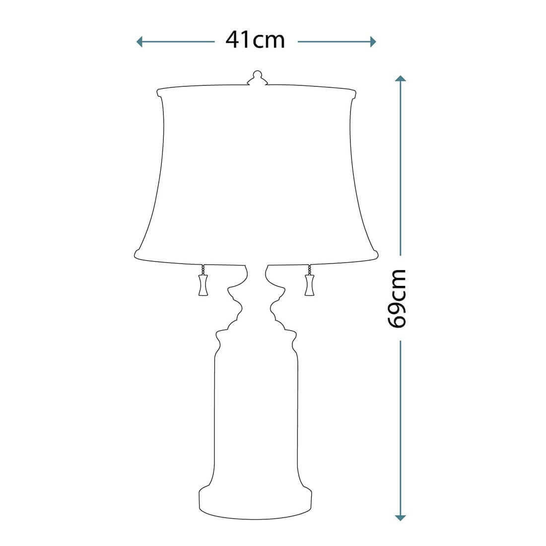 Schéma coté de la lampe, hauteur 69 cm et largeur 41 cm