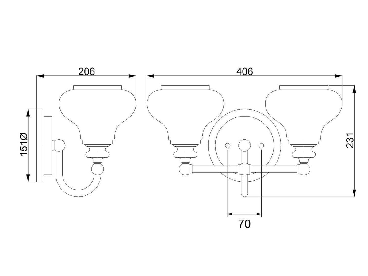 Schéma de dimensions de l'applique murale avec mesures en millimètres