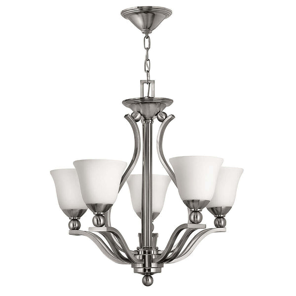 Lustre Bolla 5 lumières nickel satiné, verre