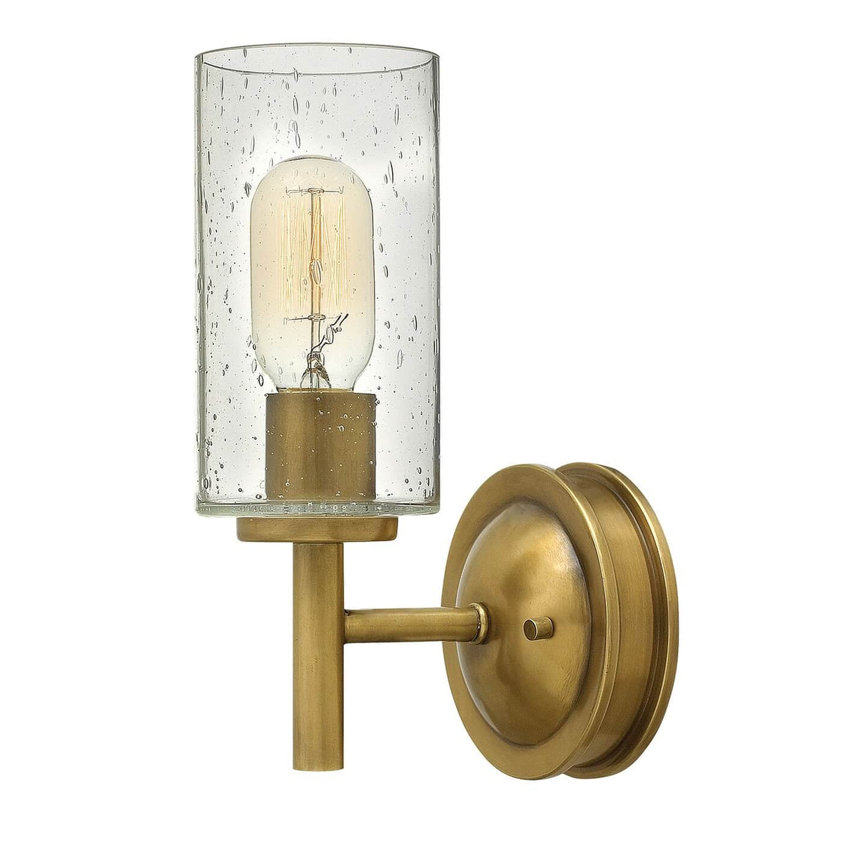 Applique murale en laiton avec verre cylindrique moucheté et ampoule visible