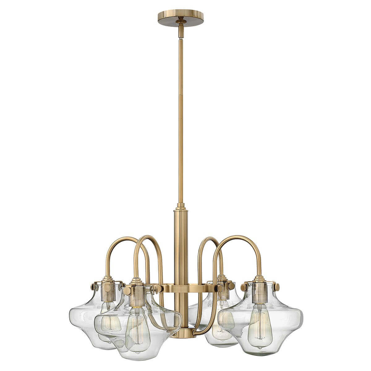Lustre suspendu à quatre lumières en verre clair et finition dorée
