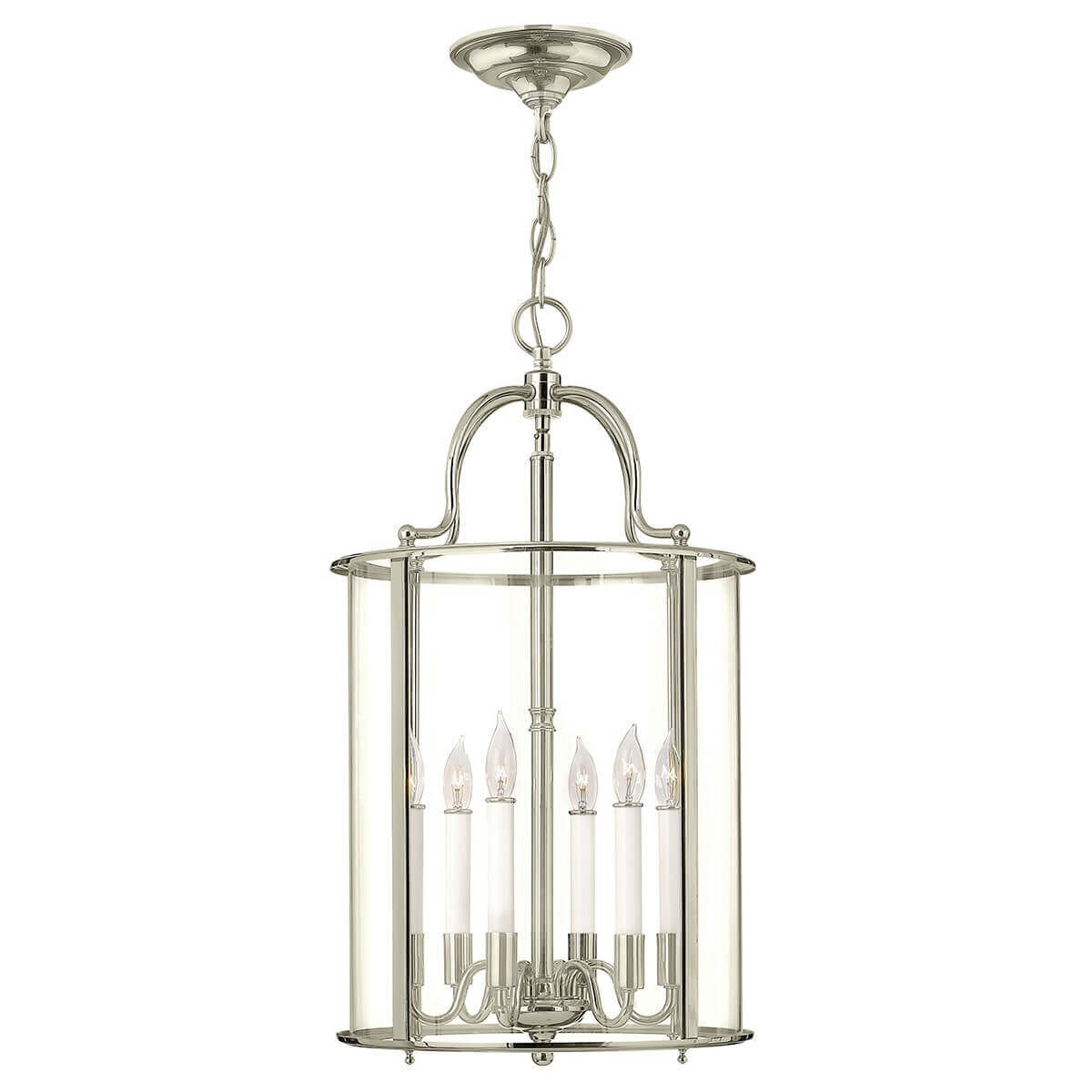 Suspension Gentry 6 lumières nickel poli, verre