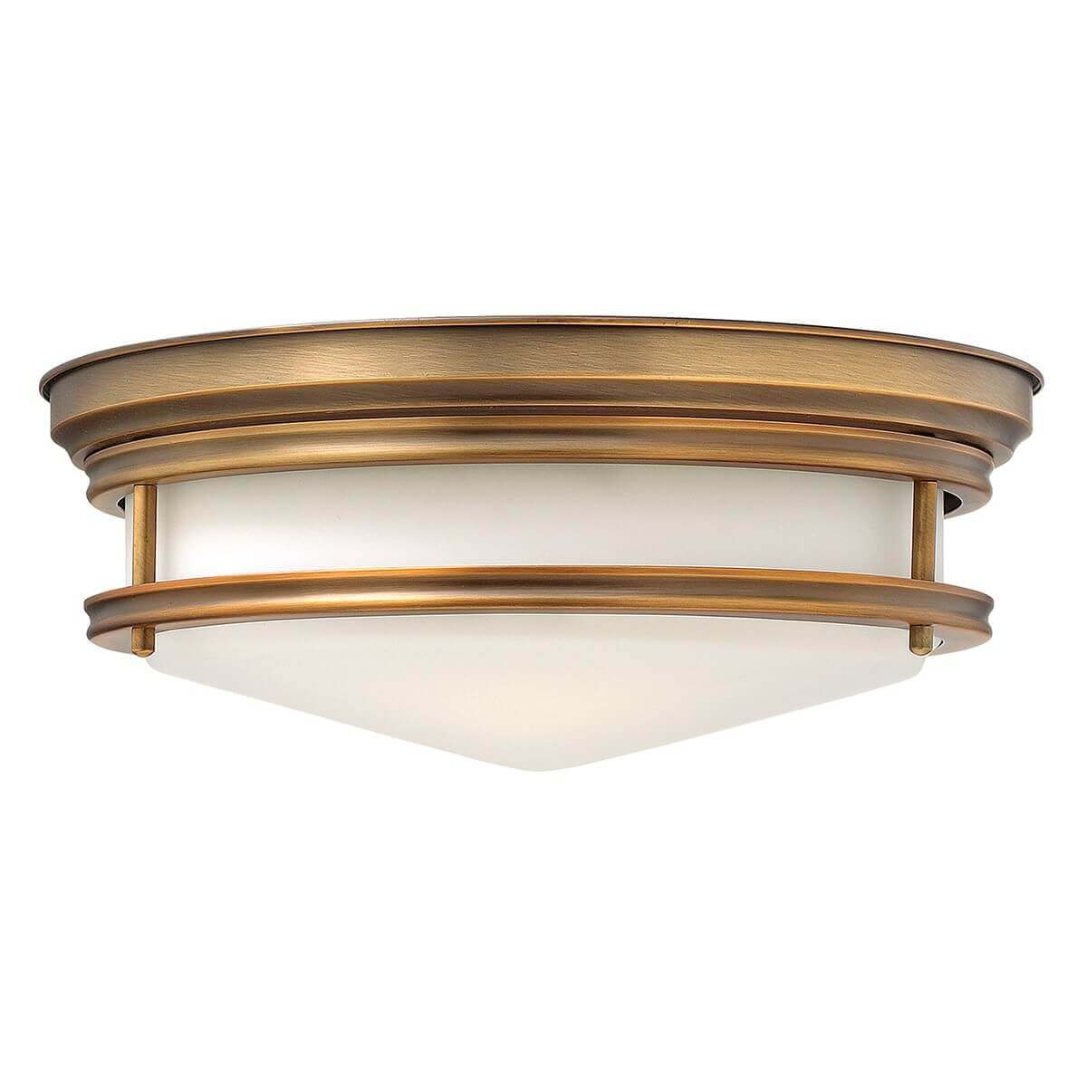 Plafonnier rond en métal bronze brossé avec diffuseur en verre opalin blanc