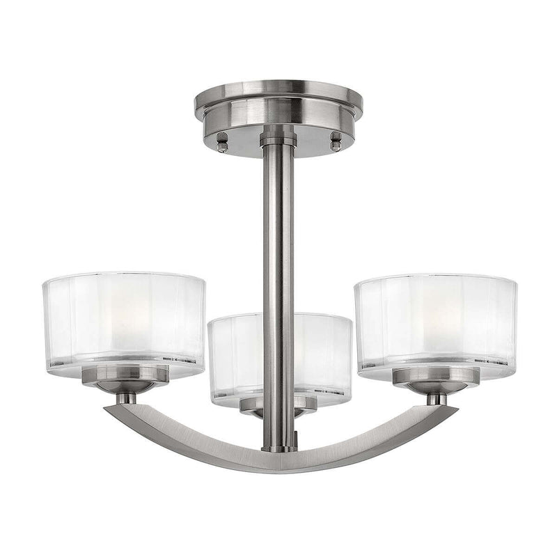 Plafonnier Meridian 3 lumières nickel satiné, verre