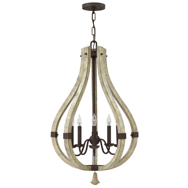 Lustre Middlefield 5 lumières rouille, bois massif
