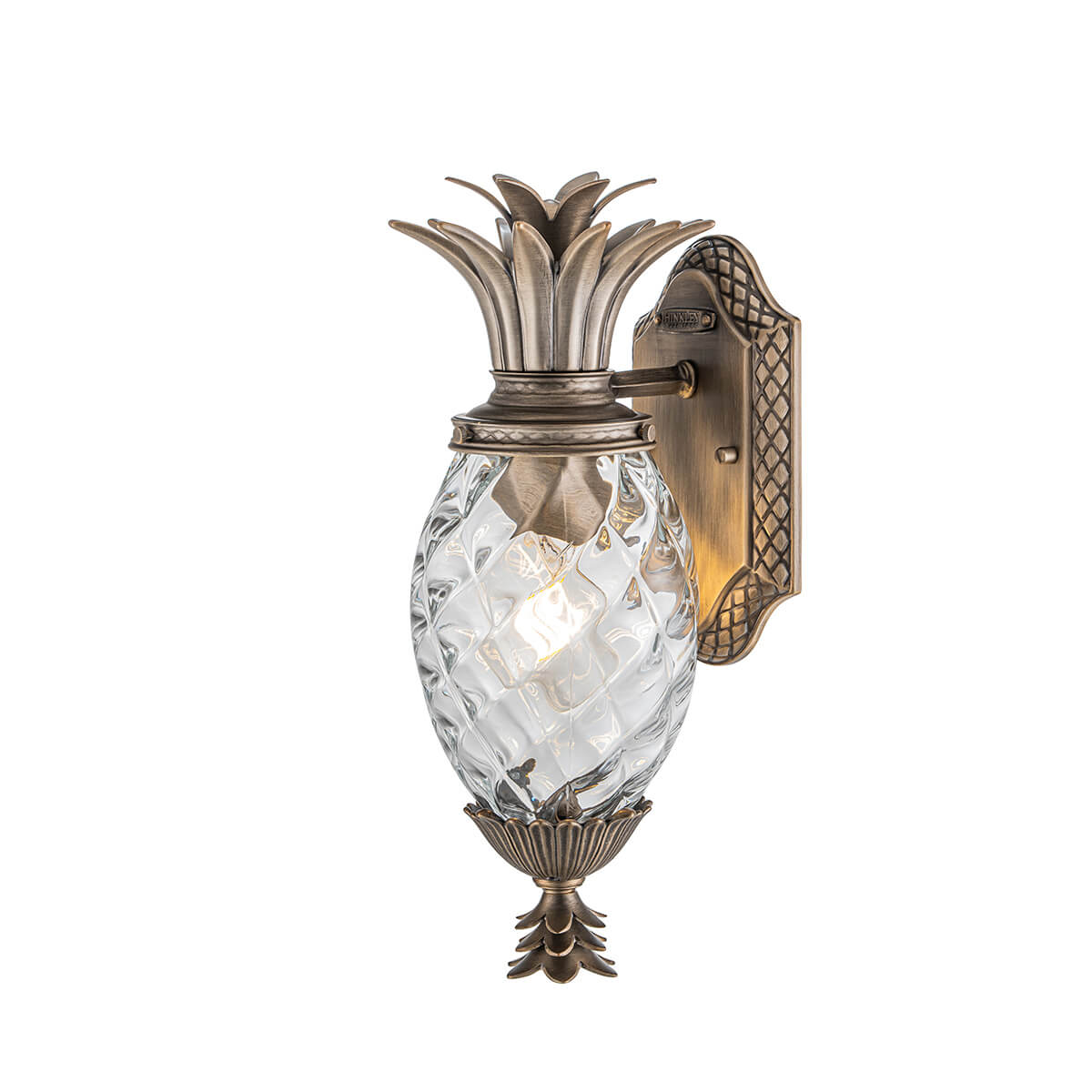 Applique murale en forme d'ananas en bronze antique avec verre transparent facetté, vue de face