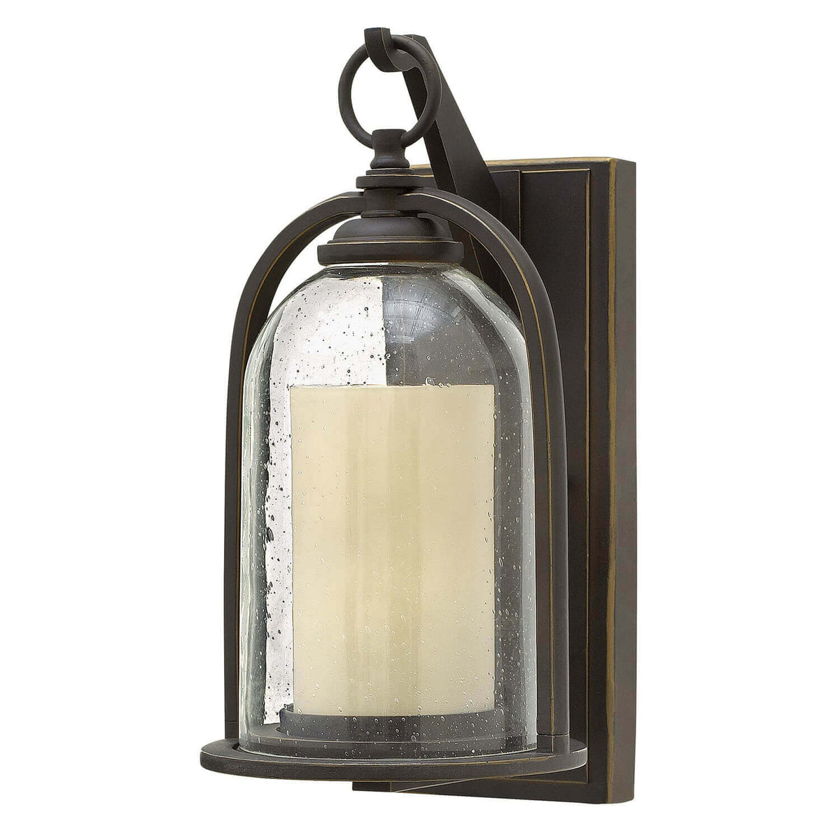 Applique murale extérieure en bronze avec verre bombé et détail anneau.