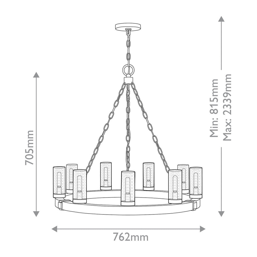 Schéma technique coté du luminaire avec hauteur et diamètre en millimètres