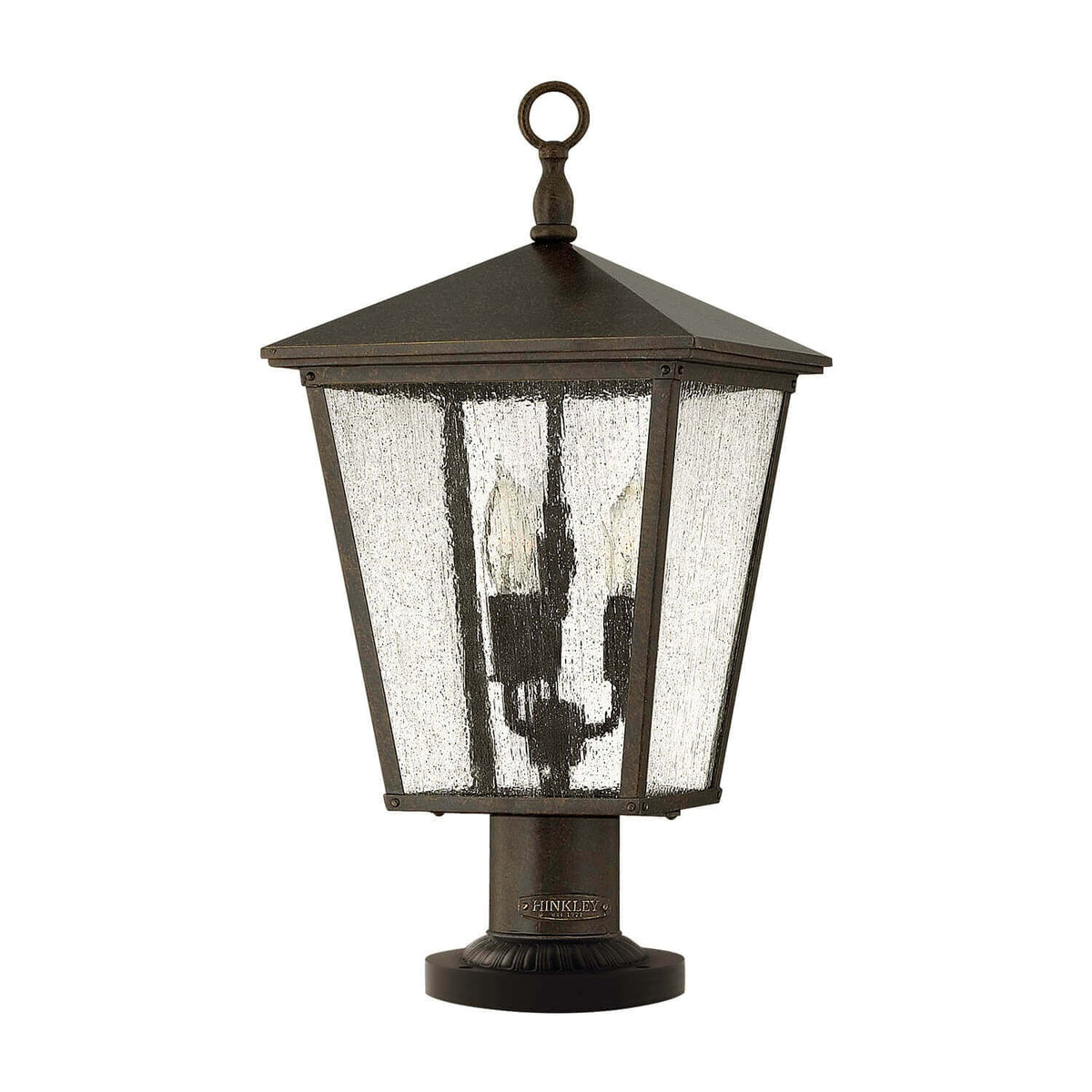 Lanterne extérieure en bronze avec verre seedé, vue de face sur fond blanc.
