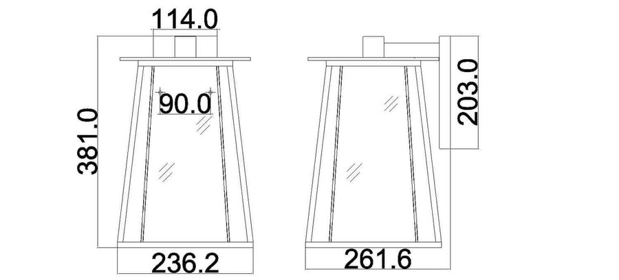 Schéma de dimensions avec hauteur et largeur de l'applique