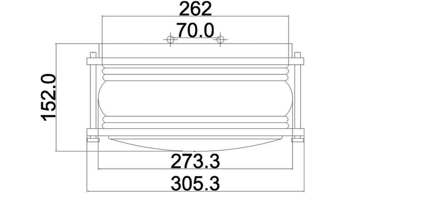 Dessin technique coté du luminaire avec largeur et hauteur en millimètres.