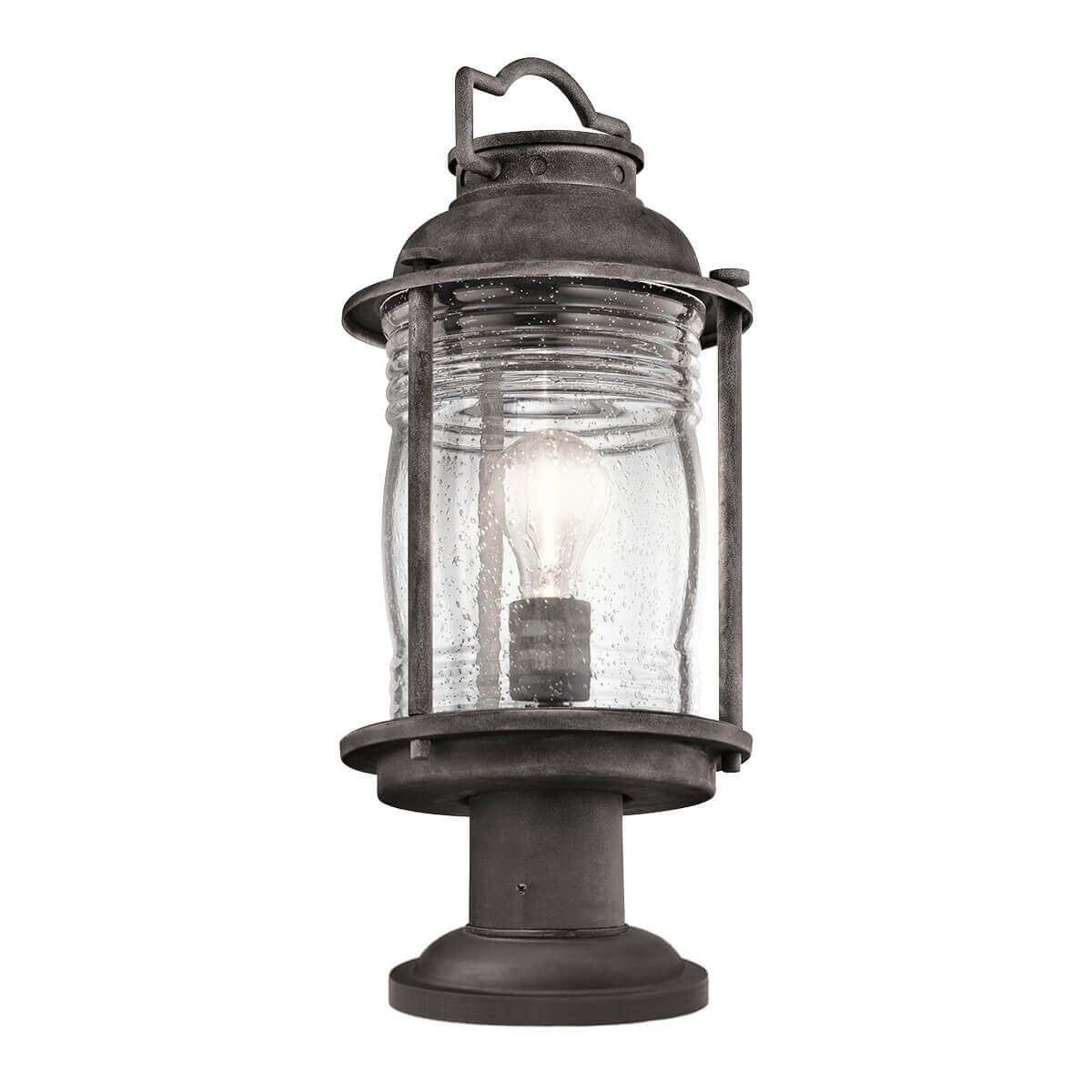 Lampadaire extérieur en forme de lanterne, verre strié et finition anthracite texturée
