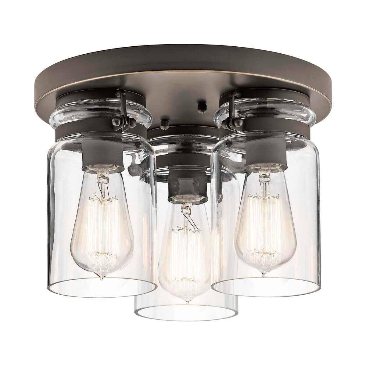 Plafonnier Brinley 3 lumières bronze et nickel satiné, verre