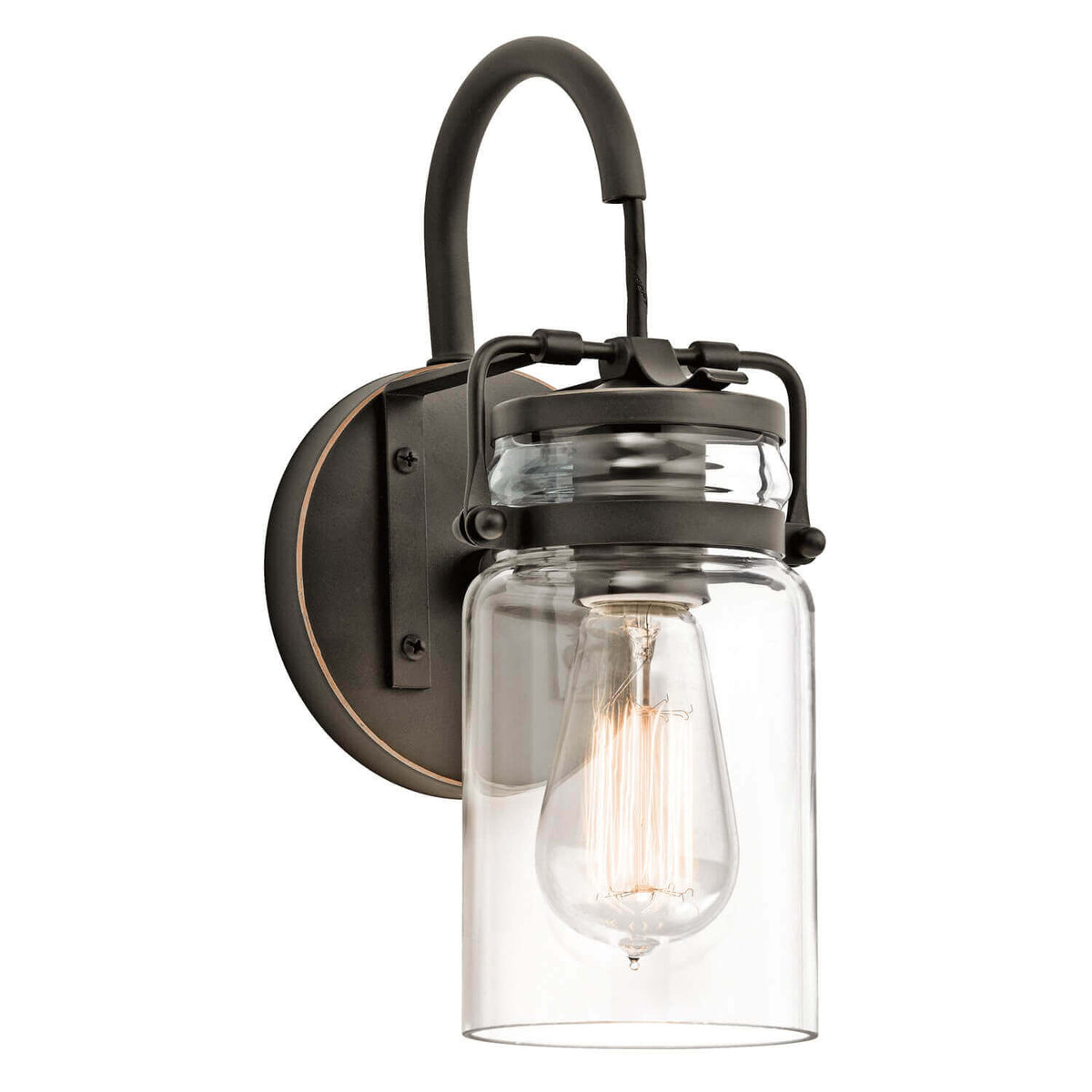 Applique murale en bronze foncé avec abat-jour en verre transparent et ampoule Edison