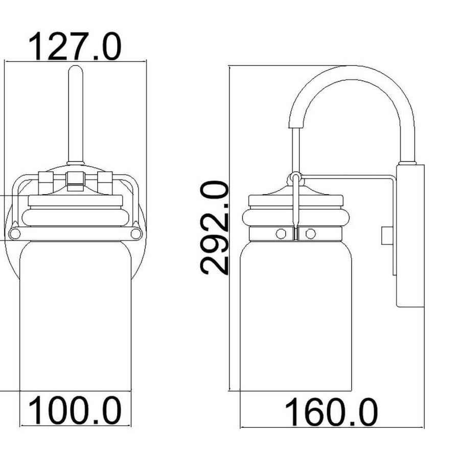 Schéma de dimensions cotées : largeur 127, hauteur 292, profondeur 160 mm