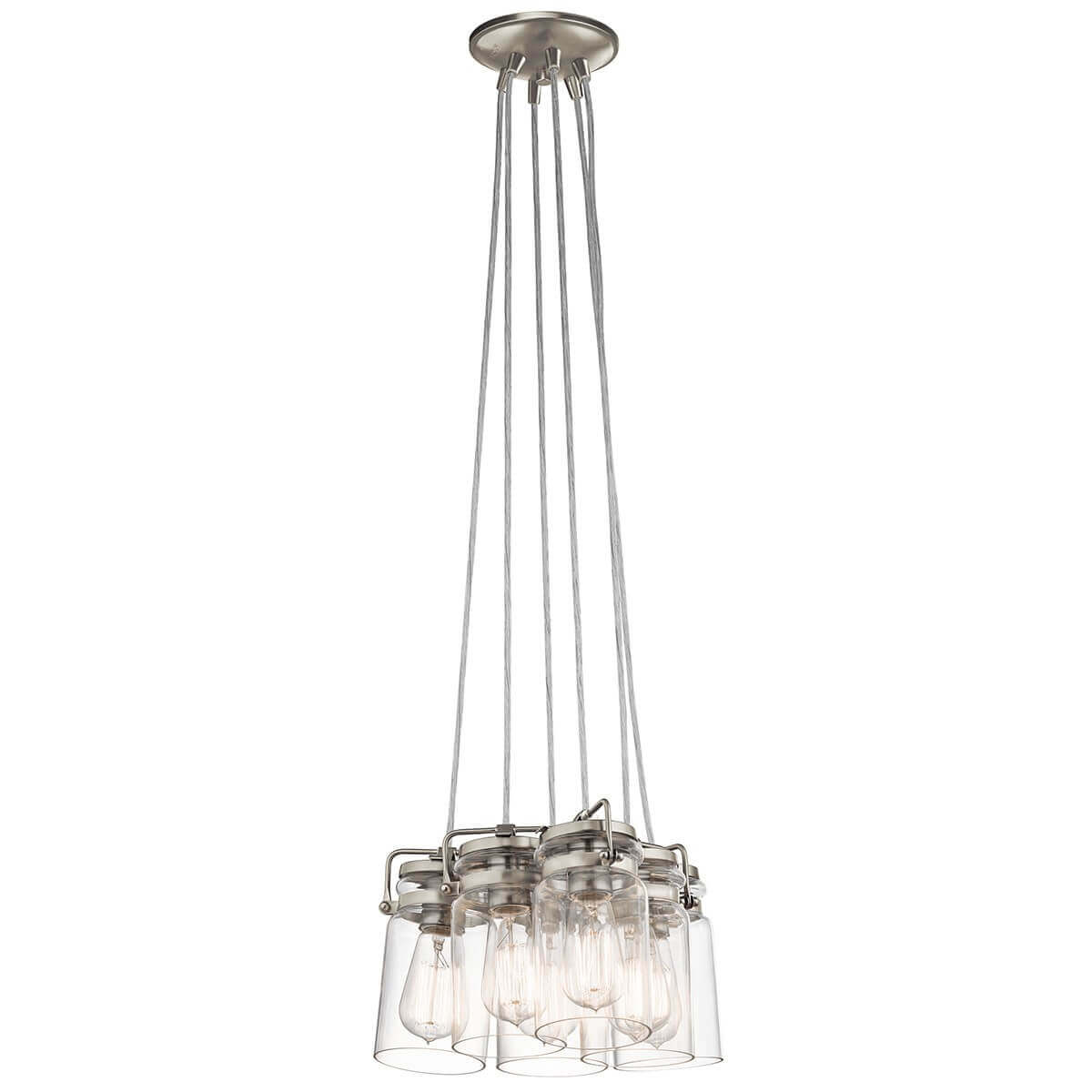 Suspension Brinley 6 lumières nickel satiné, verre