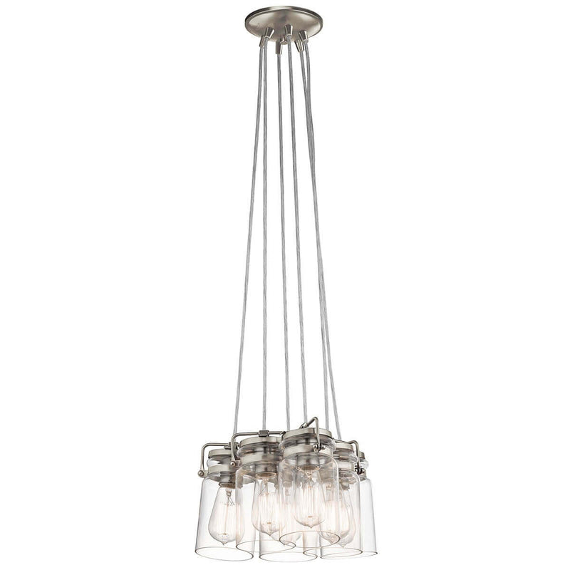 Suspension Brinley 6 lumières nickel satiné, verre